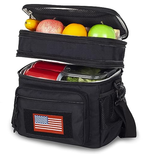 ATRIPACK Lunch Bag for Men, Double Deck Tactical Lunch Box Work with Shoulder Strap MOLLE Webbing Large Lunch Cooler Leakproof Insulated （Black）