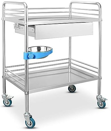 Chariot Médical INOX - 2/3 Couches Chariot Médical avec Tiroir Chariot De Laboratoire, Chariots De Clinique Mobiles, roulettes Silencieuses À 360°, Chariots À Outils for Salon De Beauté Et Spa (Color