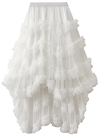 Geagodelia Gonna in tulle, asimmetrica, di media lunghezza, elastica in vita, elegante, alla moda, Bianco B., Taglia unica