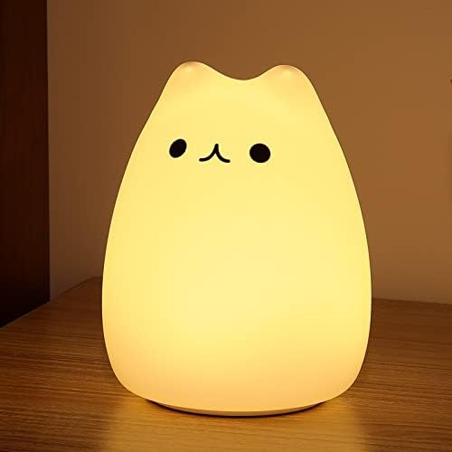 ZKLiLi Katze Nachtlicht, niedliche Katze Kinderzimmer Lichter USB wiederaufladbare Lampe Nachtlicht Geburtstag Weihnachten Geschenk mit warmem Weiß und 7-Farben-Atem-Modi für Kinder Baby Kinder