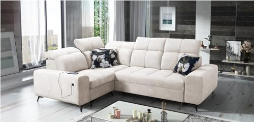 All4All Ecksofa Gilbert II 266X201cm - Schlaffunktion - Bettkasten - L-Form - Couch - Eckcouch - Schlafsofa - Sofaeck - Bett - Wohnlandschaft - Verstellbare Kopfstützen - Wawe 1 Links