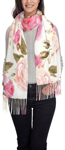 GELATU Schal mit Quaste, weicher Kaschmir-Schal für Damen und Mädchen, Blumenmuster, Rosa, für den Winter, perfekt für Herbst und Winter, Schwarz, Einheitsgröße