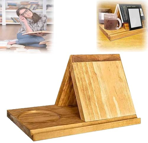 GYYFQH Porta Libro Legno，Porta Libro E Tazza，Supporto per Libri in Legno，Leggio per Libri Legno，Leggio per Libri Triangolo Legno(1 Set)