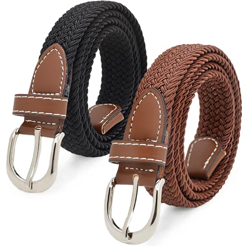 KEYRI 2 Pièces Ceinture Élastique pour Femmes，Ceinture Neutre Ceintures Décontractée Ceintures Polyvalente, Taille Unique Tressée Extensible Toile Sangle pour Hommes Femmes (2)