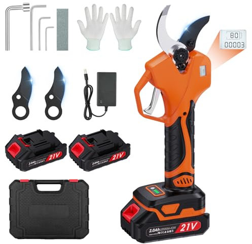 Forbici Potatura Elettriche 40mm con Batteria 2 *2000mAh, Funzionano Ininterrottamente per 6-7 Ore, Adatte per Frutteto, Giardino e Fattoria