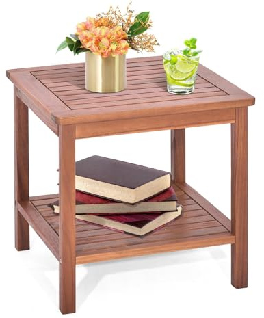 KOMFOTTEU Table Basse de Jardin, Table d'Extrémité rectangulaire, Intérieur & Extérieur, Table Latérale en Bois Massif, pour Jardin, Balcon, Terrasse, Style Naturel (Double, en Bois d’Acacia)