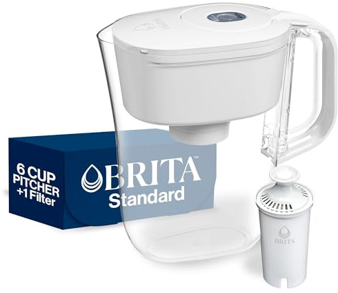 Brita 6 Cup Filter Pitcher with Smart Light Indicator, Reduces Chlorine taste and odour from Tap Water, Filters 151 Litres, Denali, White