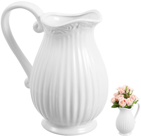 HOLIDYOYO Vaso Design Nordico in Porcellana Bianco a Forma di Brocca Decorativo e Adatto a Composizioni Floreali per Giardino o Hotel