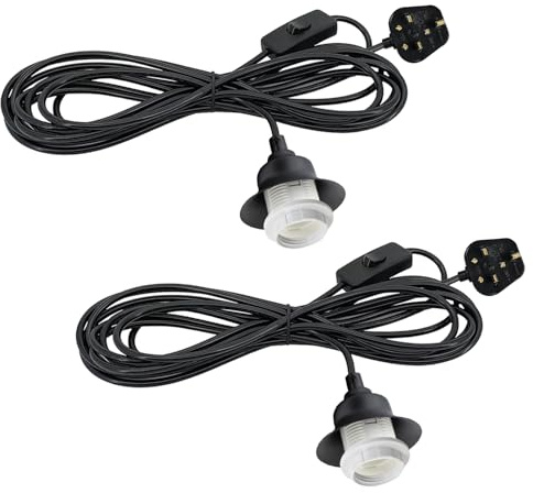 2 Pack Plug in Pendant Light Cord Kit, 4.5M Cable E27 Lamp Holder with On/Off Switch, Plug in Ceiling Light, Hanging Light Kit, Pendant Lighting Fitting, Rural Style Decoration, Minimalist Lighting