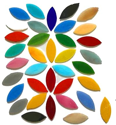 Mosaikfliesen 100 Stück/Set, gemischte Farben, Blütenblatt-Mosaikfliesen, Buntglas-Kunstdekoration, Mosaike, Blütenblätter, Form, Blätter, sortiert Glasfliesen