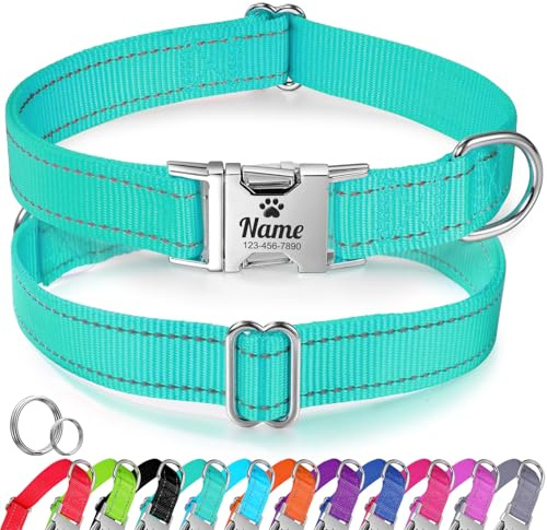 Personalisiertes Hundehalsband, Reflektierendes Hundehalsband aus Nylon für Kleine Hunde mit Namen und Telefonnummer, Langlebiges, Lasergraviertes Individuelles Haustierhalsband