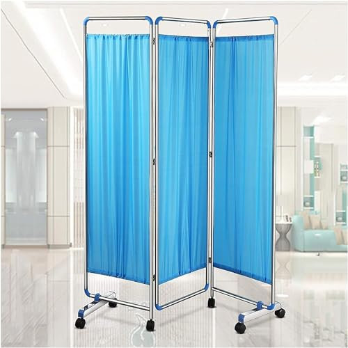 Rolling 3 Panel Medical Privacy Screen On Wheels, Adult Foldable Room Divider For Clinic/Ward/Exam Room, Space Saving