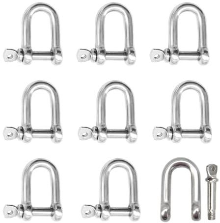 Hocansen 8 Stück Schäkel M4 D Ring Schäkel Sperren Edelstahl Schraube Schäkel Gerade Karabiner mit Augbolzen für Takelung Stahlseil (DXK/M4)