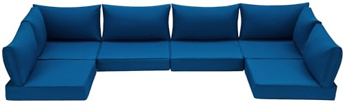 HOMREST Outdoor Replacement Cushions for Patio Furniture,Water-Repellent Sofa Cushion for 6-Seat Rattan Wicker Sectional Patio Conversation Sets,14-Piece Cushions Set for Outdoor Couch-Blue