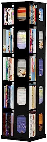 YTGHBIML Bücherturm Freistehend 360° drehbares Bücherregal, 4/5/6 Etagen, stehendes Bücherregal, Holz-Bücherregal, Organizer für Arbeitszimmer, Wohnzimmer, Bücherregal, Schwarz perfekte Darstellung
