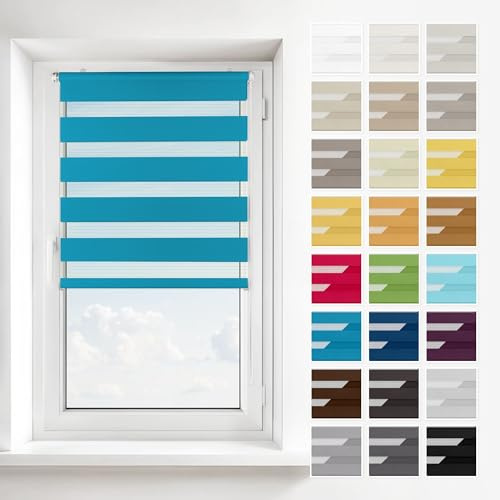 Estika Doppelrollo ohne Bohren – 2-in-1 Montage (Klemmfix, Wand oder Decke) – Cote D'azur – 45 × 150 cm – Rollo für Fenster innen