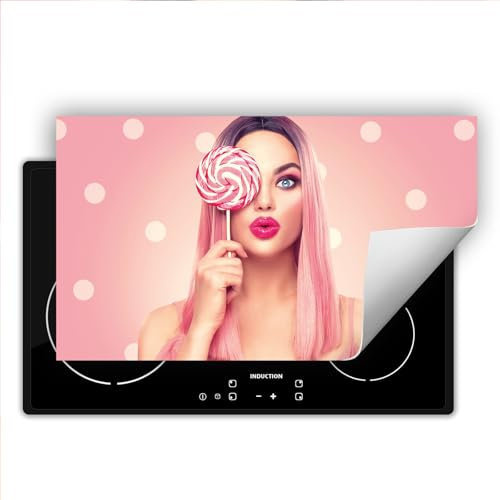 TMK ArtDeko Herdabdeckplatte Induktion Schutzmatte Küche Herdabdeckung Ceranfeld Induktionsmatte Cerankochfeld Abdeckung 90x52 cm - Frau Rosa