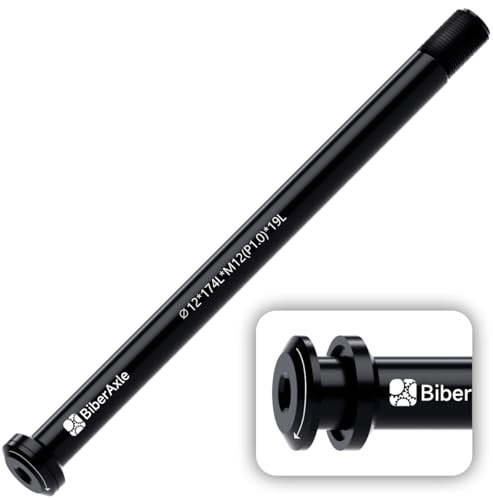 BiberAxle 12mm Steckachsen für Fahrradgabeln und Hinterer Fahrradrahmen, Mountainbike und Rennräder Aluminiumlegierung Naben Adapterachse, (Gewindesteigung: 1.0 mm/Länge: 174mm)