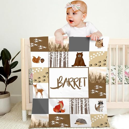 Personalisierte Babydecke mit Namen Kinderdecke Namensdecke Tier Elefant Panda Individuelle Baby Decke für Geburtstag, Geschenke