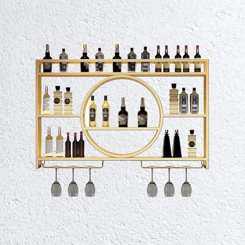Drinks Cabinet for Living Room，Wall Mounted Wine Rack Gold Cupboard Top Home Bar Unit Black Pint Glass Holders Shelf Racks Free Standing Slim Tall(Size:100 * 15 * 80cm,Color:Gold)