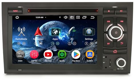 Erisin 8-Core 4GB+64GB Android 14 Radio Coche Bluetooth GPS Navegador para Audi A4 S4 RS4 8E 8F B9 B7 RNS-E Seat EXEO 7 Pantalla Táctil Soporte CarPlay Android Auto Dab+WiFi DSP USB OBD2 FM CD DVD