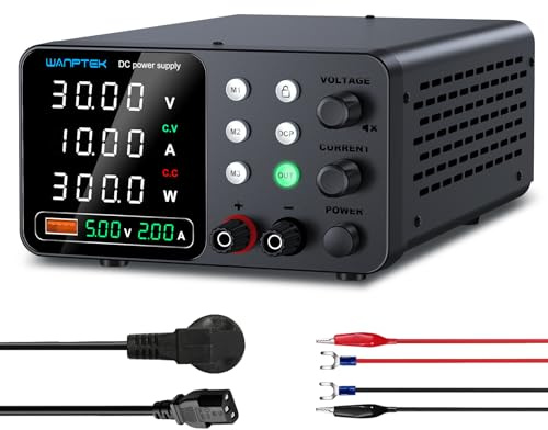 WANPTEK POWER Fuente Alimentacion Regulable, Fuente Laboratorio 30V 10A Ajustable con 3 Memorias y Llave de Bloqueo, Protección OCP/Salidas/Carga Rápida USB con Pantalla