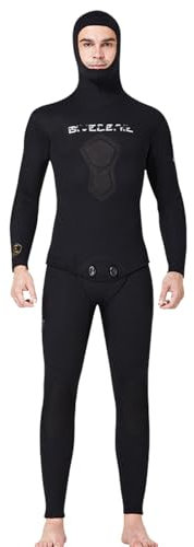 VLOBAOM Combinaison De Plongée Deux Pièces pour Hommes, Combinaison De Plongée À Capuche en Néoprène 1.5mm/3mm/5mm/7mm pour La Pêche sous-Marine Et L'apnée,3XL,1.5mm Black
