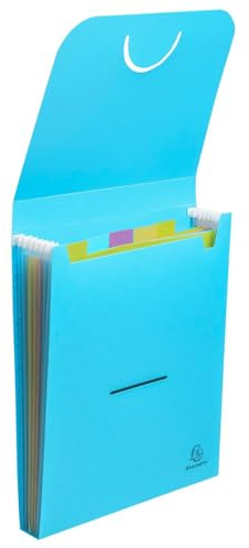 Exacompta - Ref. 55799E – 1 Ordnungsmappe Pop'N Co – Deckel und Innenseite aus recyceltem PP – 6 Fächer – Lieferung mit 2 Etikettenbögen – Maße: 25,5 x 30,5 cm – Farbe Cyan