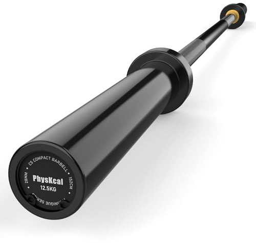 PhysKcal 5 ft Olympic Barbell for 2'' Weight Plates, Full Black, 12.5 kg