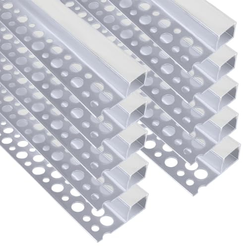 inShareplus Plaster-in LED Profile, 3.3ft/1M 10 Pack LED Aluminium Channel with Milky Diffuser, Trimless Recessed Single-Sided LED Strip Diffuser for Under Cabinet, Wall, Ceiling and Corners of Walls