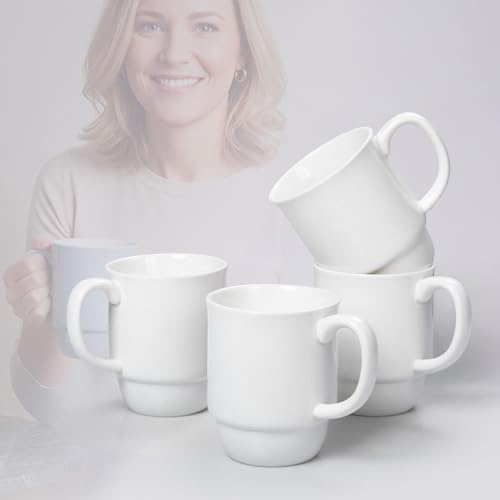 HARTORFIC Stackable Porcelain Coffee Mug Set of 4 – 16oz Large Handle, Space-Saving Ceramic Mugs for Kitchen & Coffee Bar, Microwave & Dishwasher Safe • Modern Home Gift