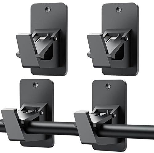 Galenecx 4 Piezas Soporte Barra Cortina, Medium Doble Uso para Cortinas Adhesivo, Barra de Cortina Sin Taladro, Soporte para Barra para Baño, Cocina, Salón, Dormitorio(Negro)