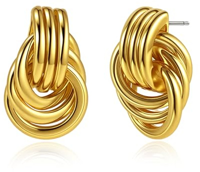 14 Karat vergoldete, klobige Goldohrringe, geometrische Tropfenohrringe für Frauen, große Creolen, goldene Statement-Ohrringe, hypoallergene Modeohrringe, Schmuck