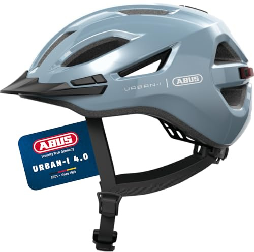 ABUS Stadthelm Urban-I 4.0 - Fahrradhelm mit aufladbarem Rücklicht, 2 Leuchtmodi, Schirm, Zopf-Öffnung und magnetischem Verschluss - für Jugendliche, Frauen und Männer