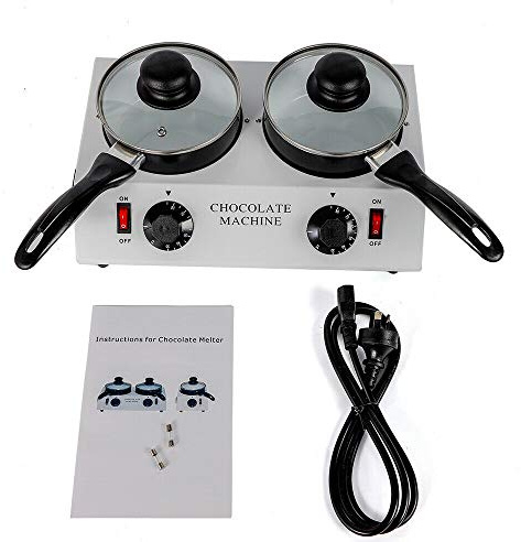 Chocolate Melting Machine, 80W Melter Heater for Melting Butter with 2 Non-Stick Pots Adjustable Temperature 30-85℃ Double Pot Chocolate Melting Machine with Lid for Chocolate Butter Milk