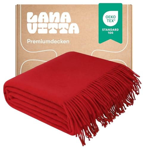 Lanavitta – Wolldecke „Runo“ – Tagesdecke & Bettüberwurf – 100 % Neuseeland-Wolle, Warmer Sofa-Plaid – Rot – 140x200 cm