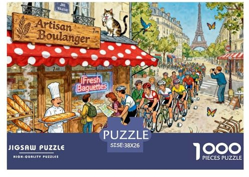 Paris Boulangerie 7am Queue Wooden Jigsaw Puzzle Waterproof 1000 Piece Puzzles for Adults Challenging And Brainteasing Educational Games