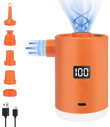 Portable Air Pump for Inflatables: Type-C Rechargeable Battery Lightwight Ultra-Fast Inflate Deflate Electric Air Pumps 5 Nozzles Ultra-Mini Vacuum Pump for Sleeping Pads, Pool Toys, Floats