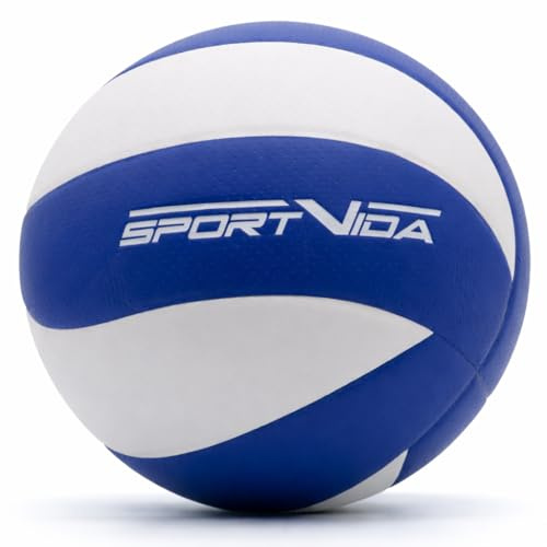 SportVida Volleyball Größe 5 – Professioneller Trainingsball & Beachvolleyball – 8 Panele, Geklebte Nähte, Weiches PU-Material (Blau-Weiß)