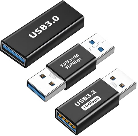 3 adaptadores USB 3.0 de alta velocidad | USB 3.0 hembra a hembra y macho a macho y macho a hembra para U Stick, cable, ordenador portátil, color negro