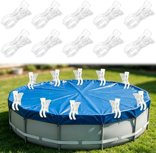 SKJJM 10 Pièces Pince Bache Piscine, Pinces de Piscine, Pinces à Ressort avec Protection, Forte Fixation pour Piscines Hors Sol, Bâches, Serres & Fonds Photo, Antirouille, Réutilisables (Transparent)