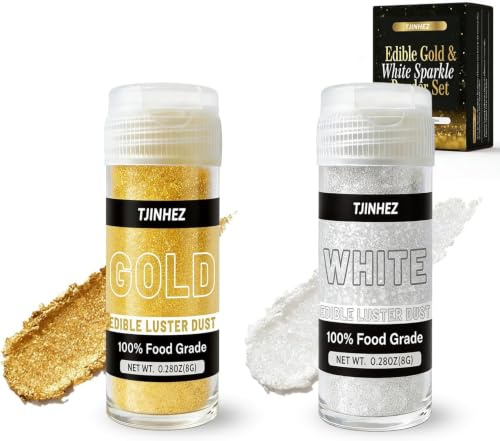 Essbares Glitzer Set Gold & Weiß‑16g Essbares Glitzerpulver für Cocktails, Wein, Kuchen, Macarons‑Lebensmittelfarbpulver zur Getränke‑ und Backdekoration