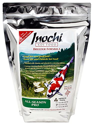 Dainichi Koi Fish Food, Inochi All-Season Pro - 11 lbs, Medium Floating Pellets (5.5 mm) for Koi and Pond Fish