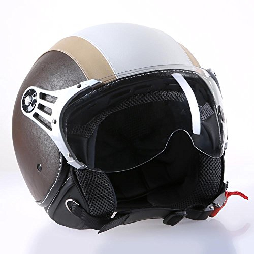 Motorradhelm Jethelm Rollerhelm CMX Chap weiß beige mit Leder braun L