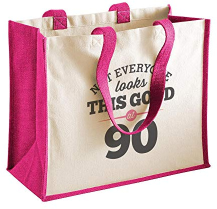 D Design Invent Print! 90th Birthday Gift Bag Keepsake Funny for Women Novelty Female Ladies Shopping Bag Present Tote Bag Gift Idea - 42 x 33 x 19cm (Fuchsia)