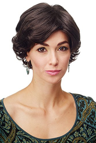 WIG ME UP - Aufwändig gestylte Damenperücke Perücke Kurzhaar kurz Wellen Wellig Dunkelbraun Schokoladenbraun Braun Scheitel DW181-4