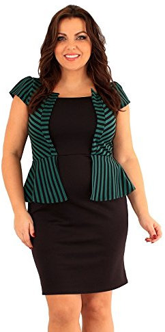 Lili-London - Robe - Peplum - Manches Courtes - Femme vert Forest Green and Black - vert - 50