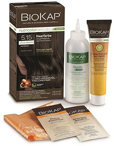 BIOKAP RAPID Permanente Haarfarbe 5.15 Aschbraun | NUR 10 MINUTEN EINWIRKZEIT | Bio Arganöl - TricoREPAIR Komplex - VEGAN | Optimale Grauabdeckung | Bis zu 80% natürliche Inhaltsstoffe
