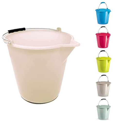 9L High Grade Multipurpose Plastic Storage Bucket with Handle, Water, Car Wash, Cement Bucket with Pouring Spout for Food Storage, Garden, Cleaning, Kitchen (Taupe)