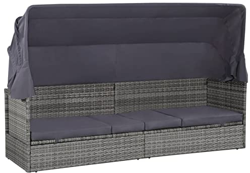Yumeng Gartenbett mit Baldachin, Liegen, Sonnenliege, Liegeinsel Outdoor, Outdoor Bett, Doppelliege, Gartenliege, Daybed Outdoor, Grau 205×62 cm Poly Rattan
